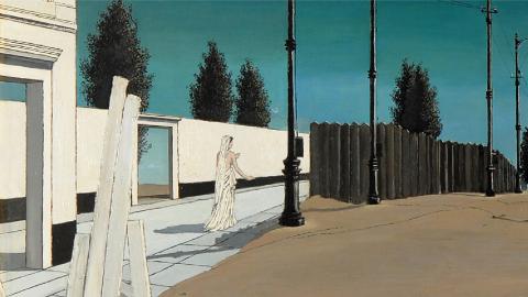 Paul DELVAUX (Antheit, 1897 – Furnes, 1994), La Ville lunaire II (détail), 1956. Peinture à l’huile sur panneau. 89 x 139 cm. N° inv. AM684. Legs Dr Ch. Delsemme.  