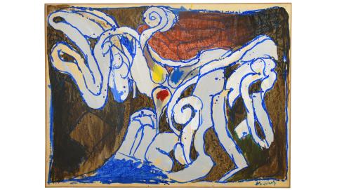 Pierre ALECHINSKY (Bruxelles, 1927), Les fameuses couleurs primaires, 1973.  Peinture acrylique sur papier marouflé sur toile, Legs R. Van Ooteghem, N° d’inv. AM1495.