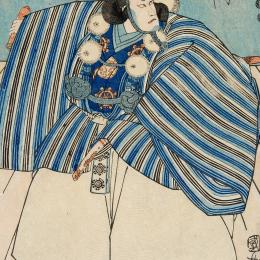 Utagawa KUNIYOSHI (Edo, 1797 – Edo, 1861), Portrait de l’acteur Ichikawa Danjûrô VIII, 1840-1854. Xylographie. 54 x 42 cm. N° inv. ES2114. Don Mme N. Lejeune.