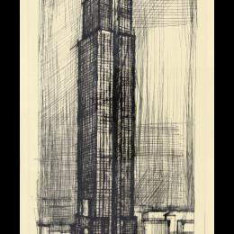 Bernard BUFFET (Paris, 1928 – Var, 1999), Empire State Building, 1959. Pointe sèche. 55 x 26,5 cm. N° inv. ES135. Fonds Suzanne Lenoir.
