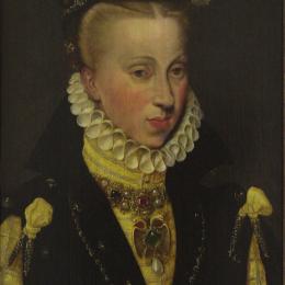 Attribué à Antonio MORO (Utrecht, vers 1520 – Anvers, entre 1576 et 1578), Portrait d’Anne d’Autriche, 2e moitié 16e s. Huile sur chêne. 61,3 x 48,6 cm. N° inv. VH196. Legs F. Van Hamme. 